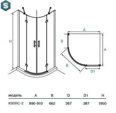 Душевая кабина Koller Pool Kvadro полукруглая 900x900x1950 мм стекло прозрачное K90RC-2, Хром, Универсальная, прозрачный, хром