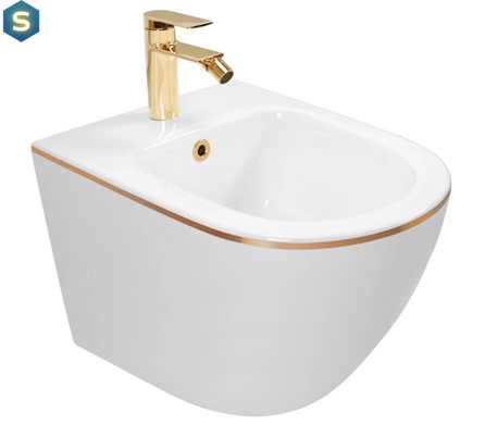 Підвісне біде Rea Carlo Mini white gold edge REA-C6990, Білий