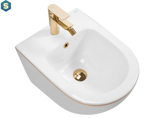 Підвісне біде Rea Carlo Mini white gold edge REA-C6990, Білий