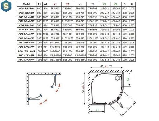 Душова кабіна Radaway Idea Black PDD 90Lx120Rx200 скло прозоре чорний профіль 387139-01-01 + 387158-54-01