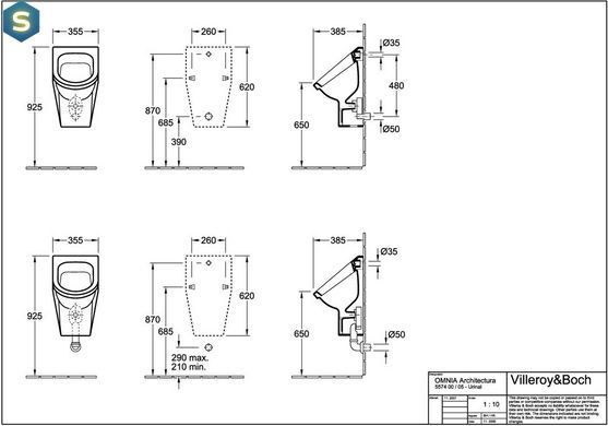 Уринал (пісуар) Villeroy&Boch Omnia Architectura 557405R1, Білий