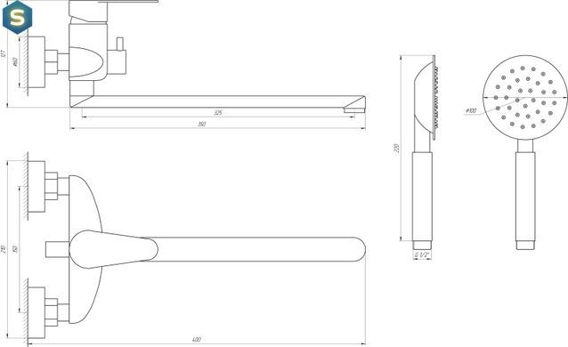 Смеситель для ванны Globus Lux Main SM-208, Графитовый хром