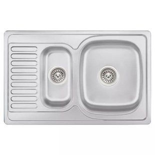 Кухонная мойка 780x500x180 мм + сифон Wezer 7850(08) Satin, Satin