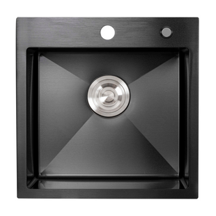 Кухонная мойка 45x45 Platinum Handmade PVD черная (сифон круглый 3,0/0,8), Черный/золото