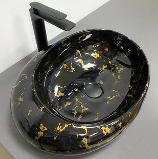 Умывальник VBI Riccia black marmo glossy накладний VBI-017201, Чорний/золото