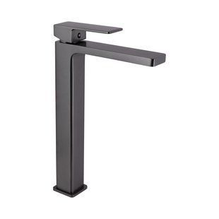 Смеситель для умывальника Qtap Gemini высокий QTGEM269GMB45680 Gunmetal Black PVD, Шлифованный черный хром