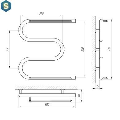 Полотенцесушитель Laris Змеевик 30 РС3 500x500 с 2-мя полочками 1/2'' 71207211, Хром