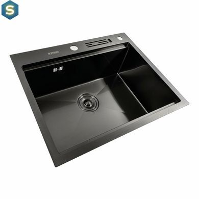 Кухонная мойка Platinum Handmade PVD 60x50 чорная с подставкой для ножей + сифон, дозатор и корзинка, Нержавеющая сталь