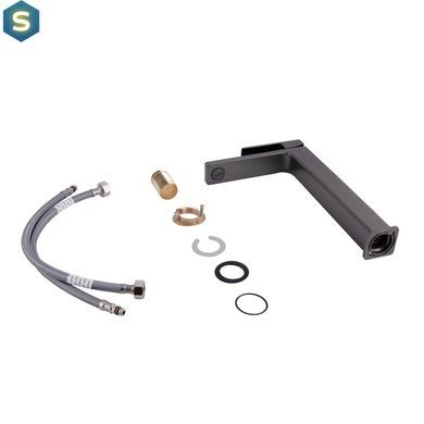 Смеситель для умывальника Qtap Gemini высокий QTGEM269GMB45680 Gunmetal Black PVD, Шлифованный черный хром