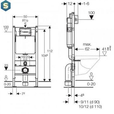 Инсталляция скрытого монтажа для унитаза 3 в 1 Geberit Duofix 458.126.00.1 (БЕЗ КЛАВИШИ)