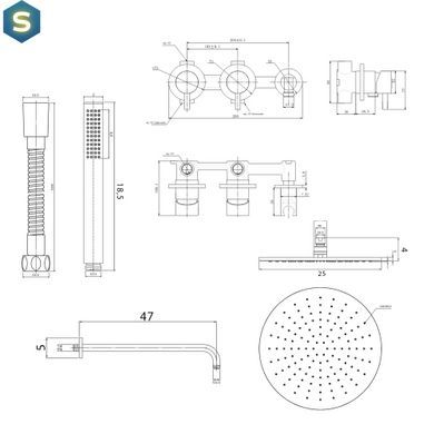 Душевая система Kohlman Axel 25 black + BOX скрытого монтажа KPL-QW260AB25, Черный матовый