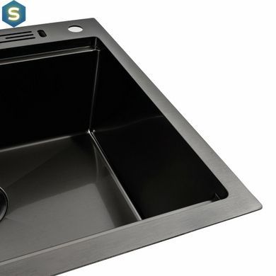 Кухонная мойка Platinum Handmade PVD 60x50 чорная с подставкой для ножей + сифон, дозатор и корзинка, Нержавеющая сталь
