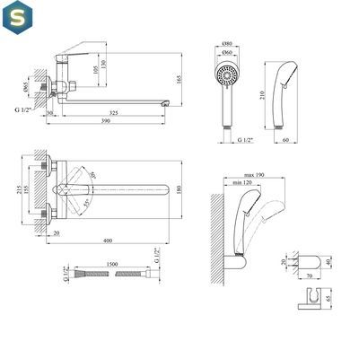 Смеситель для ванной Kroner KRP Brocken - C070 CV023598, Хром
