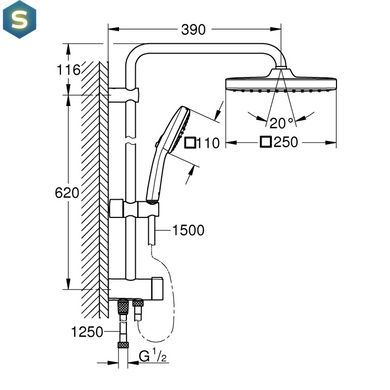 Душевая система Grohe QuickFix Vitalio Comfort 250 Cube 26698001, Хром