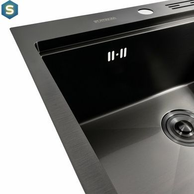 Кухонная мойка Platinum Handmade PVD 60x50 чорная с подставкой для ножей + сифон, дозатор и корзинка, Нержавеющая сталь