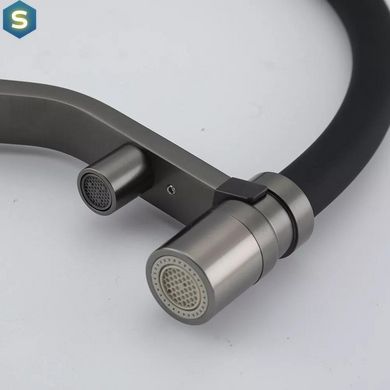 Смеситель для кухни под фильтр с гибким изливом, оружейная сталь Frap G4395-69, Графитовый хром