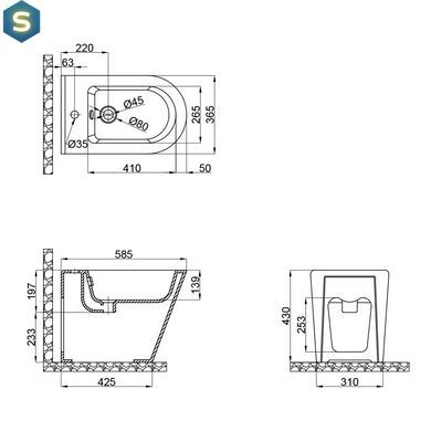 Біде підлогове Qtap Scorpio 530x360x395 Matt black QT14441003CMB, Черный матовый