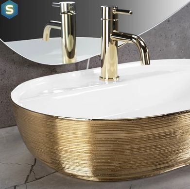 Умывальник Rea Aura 61 brushed gold white накладной REA-U6900, Золотой