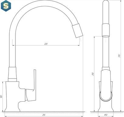 Змішувач для кухні Globus Lux Laguna GLA-0203SL-SB, Чорний/золото