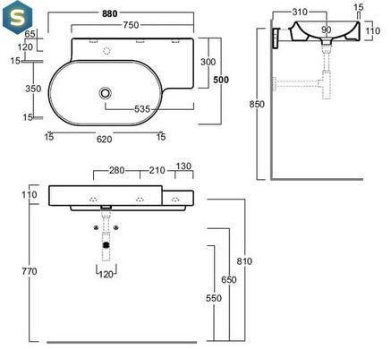 Умывальник подвесной Simas Flow 88x50 FL23, Белый