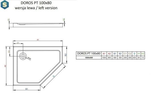 Душевой поддон Radaway Doros PT E 100x80 левый SDRPT1080-01L