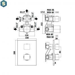 Душова система прихованого монтажу Paffoni Cascade Shower з термостатом на 3 споживача з верхнім душем 160x530 мм black matt KITLEQ519NO/M520, Черный матовый