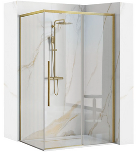 Кутова душова кабіна Rea Solar розсувна 90x120 brushed gold REA-K9511, Золотий, прозорий, золотий