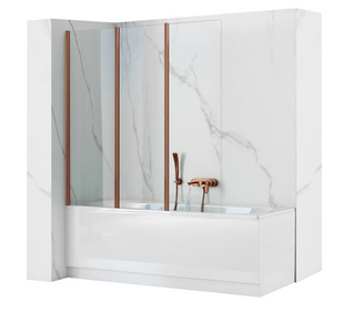 Шторка для ванны Rea Agat-3 складная 120x140 brushed copper REA-W5697, прозрачный, теплый закат
