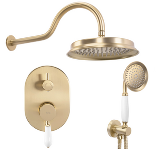 Душова система Rea Serra brushed gold + BOX прихованого монтажу REA-B1149, Золотий