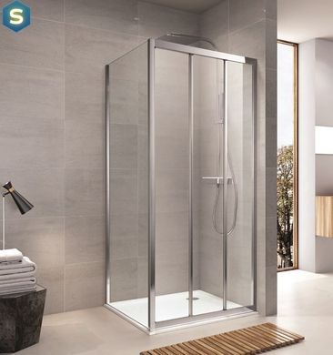 Душевая кабина Koller Pool Trend-S квадратная хром 900x900x1900 мм (трехсекц., раздвижная) стекло прозрачное (2 части) TT90C+S90C, Хром, Универсальная, прозрачный, хром