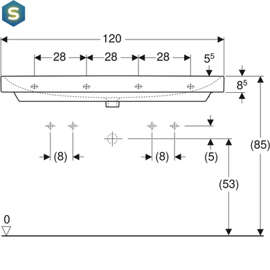Умывальник Geberit Smyle Square 120x48 на 2 смесителя 500.253.01.1, Белый