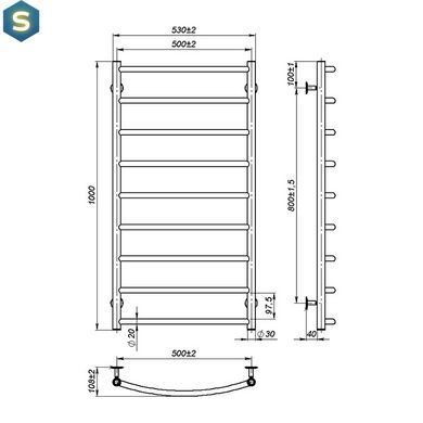 Рушникосушка водяна OnlyHeat Oria 500/1000/9, Хром