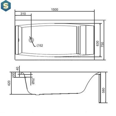 Ванна акриловая Cersanit Virgo 150x75 S301-048 + ножки