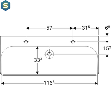 Умывальник Geberit Smyle Square 120x48 на 2 смесителя 500.253.01.1, Белый