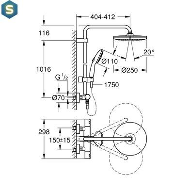 Душевая система термостатическая Grohe QuickFix Vitalio Comfort System 250 26677001, Хром
