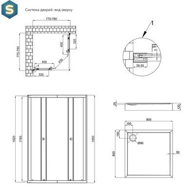 Набор: Qtap душевая кабина Presto CRM1088SP5 Pear 1970x800x800 мм + поддон Tern 308812C 80x80x12 см с сифоном, Хром, Универсальная, матовый