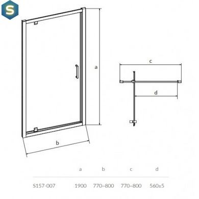 Душові двері Cersanit Pivot 800x190 S157-007, Універсальна, хром
