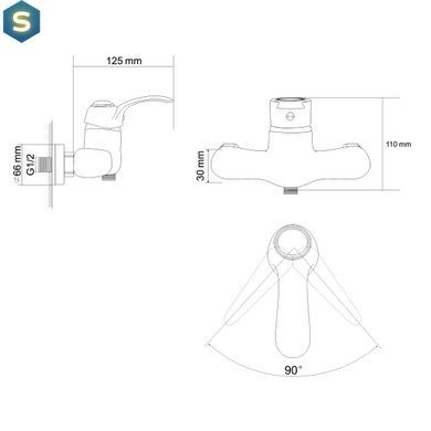 Змішувач для душу хром Rj Fortuna RBZ018-5, Хром