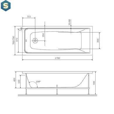 Ванна акрилова Am.Pm Gem 170x75 см білий W90A-170-075W-A, Білий