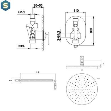 Душова система Kohlman Boxine 35 chrome + BOX прихованого монтажу QW220BR35, Хром