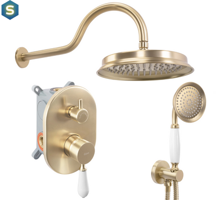 Душевая система Rea Serra brushed gold + BOX скрытого монтажа REA-B1149, Золотой