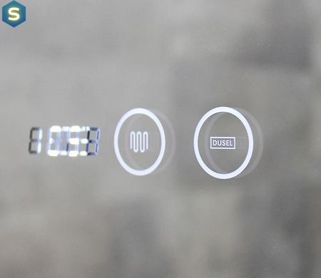 Дзеркало Dusel Led DE-M0065D Black 80x65 см сенсорне включення + підігрів годинник/темп, Чорний/золото