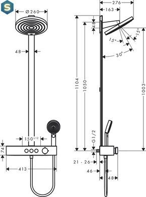 Душевая система Hansgrohe Pulsify Showerpipe 260 2jet 400 с термостатом Matt Black 24240670