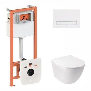 Набор: Qtap Jay Ultra Quiet унитаз подвесной QT07335177W + Nest комплект инсталляции 4в1 (линейная клавиша White) QT0133M425 + M08V1384W