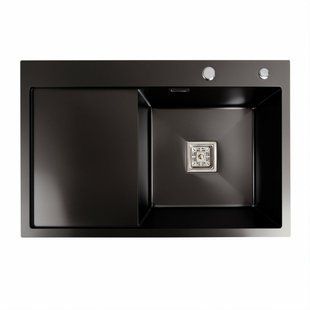 Кухонная мойка Platinum Handmade PVD Black 78x50B R (два отверстия, квадратный сифон, 3.0/1.0 мм), Черный/золото