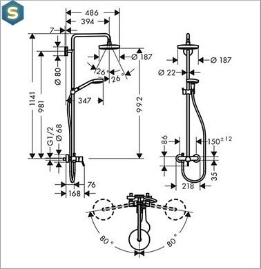 Душевая система Hansgrohe Croma Select S 180 2jet Showerpipe хром/белый 27255400