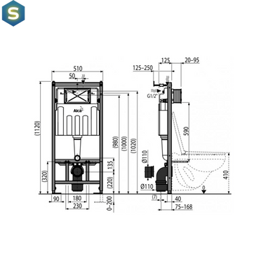 Інсталяція для унітазу Alcaplast 1120x150x520 для гіпсокартону AM101/1120-0001