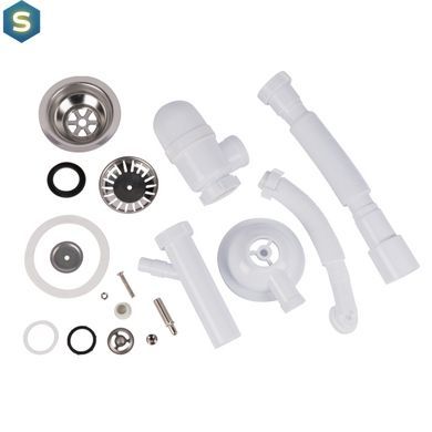 Сифон для кухонної мийки Lidz (WHI) 60 08 E001 01 ECO з круглим переливом (вихід 50 мм), Білий