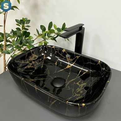 Умивальник (раковина) VBI RAVENNA MARBLE BLACK GLOSSY накладний, Чорний/золото