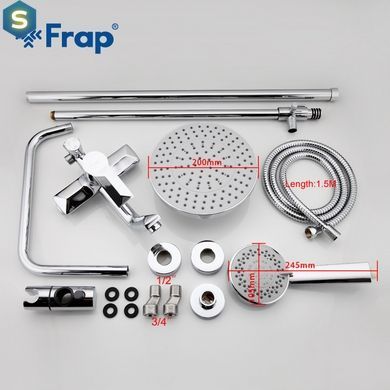 Душова система з верхнім душем Frap F2418, вилив, лійка 4 режими, хром, Хром